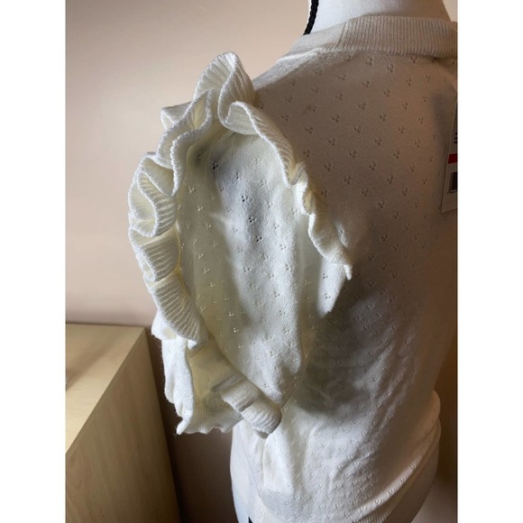 Ella Moss Cream White Boho Puff Sleeved Short Sleeved Sweater Top Size XS NWT - Picture 7 of 10